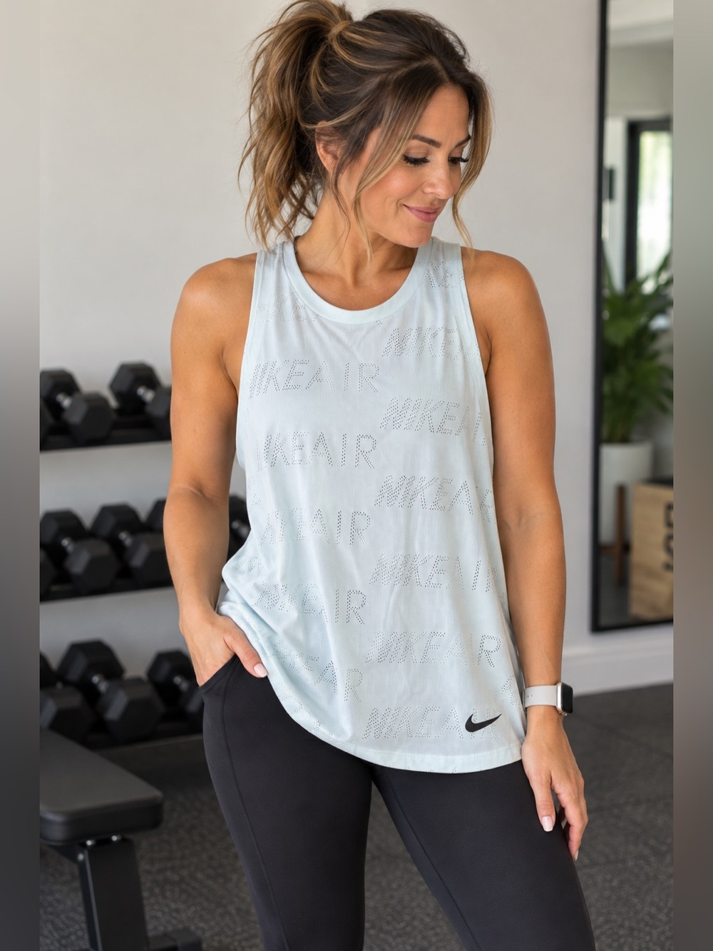 Nike Dri-Fit Light Blue/Gray Perforated 'Air' Training Tank Women's Size Small